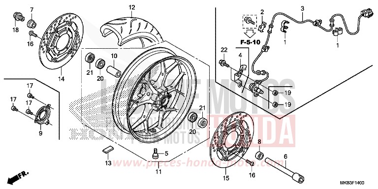 ROUE AVANT de CBR1000RR "Fireblade" VIBRANT ORANGE (YR250X) de 2016